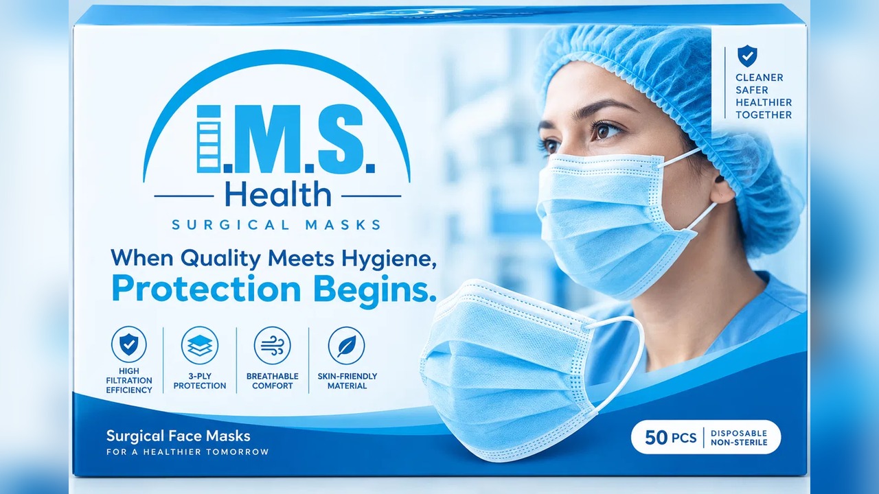 I.M.S. Health surgical face masks box — 50 pcs, 3-ply protection